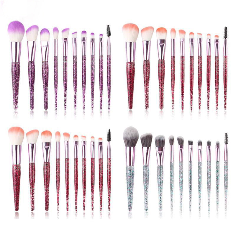 10pcs Clear Crystal Quicksand Makeup Brush Set