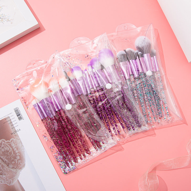 10pcs Clear Crystal Quicksand Makeup Brush Set