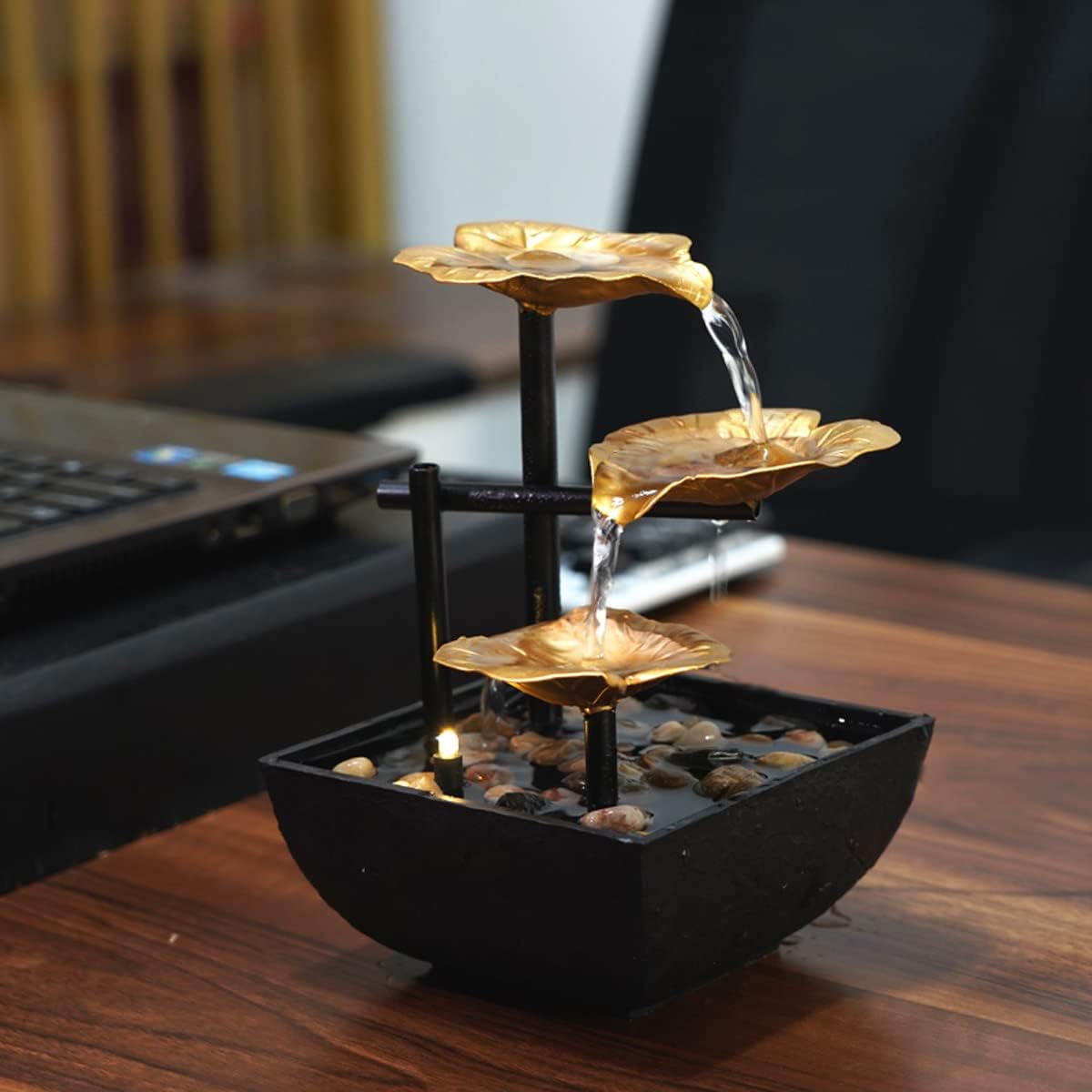 3-Tier Lotus Leaf Tabletop Indoor Water Fountain