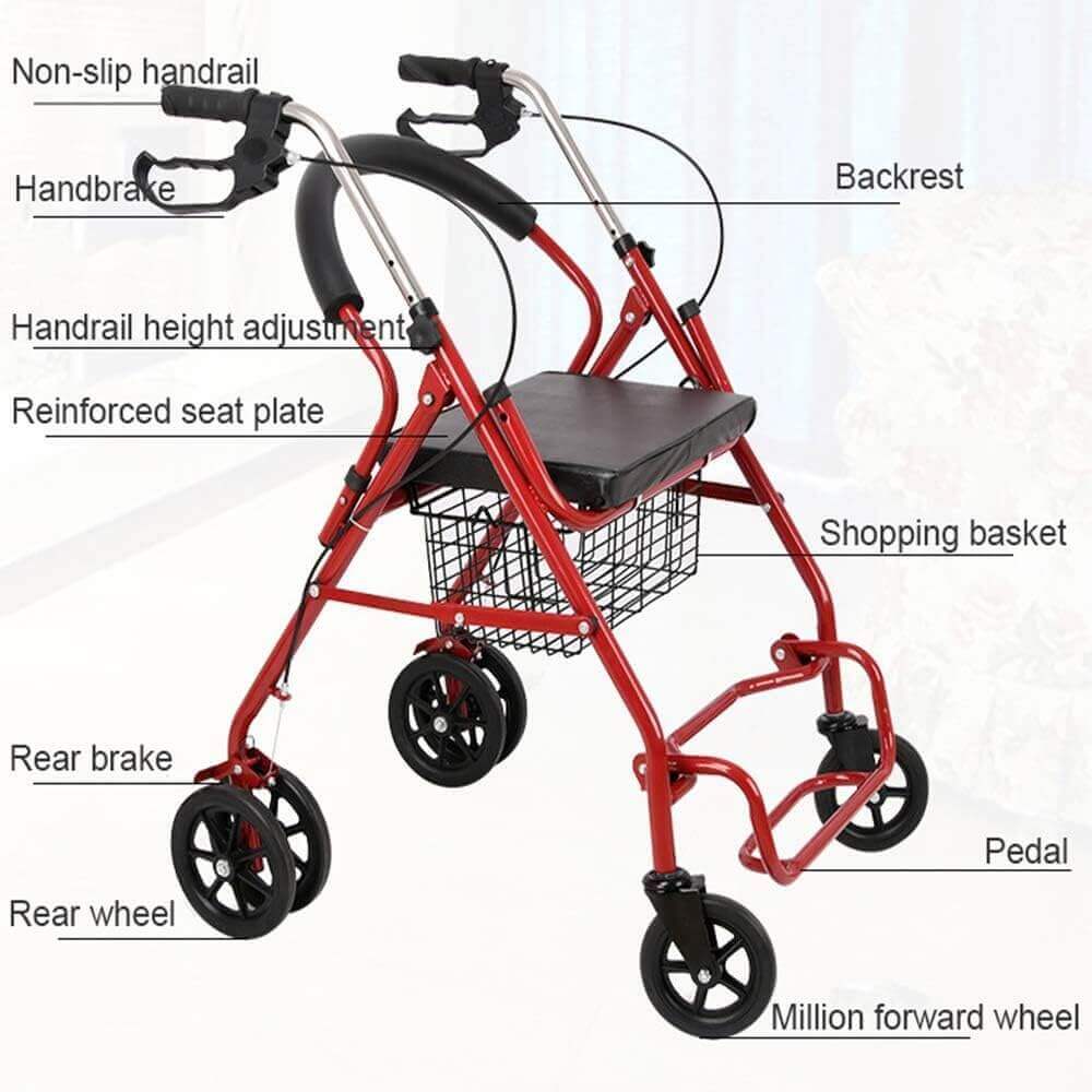 All‑Purpose Foldable Mobility Wheelchair with Attendant Push Handles
