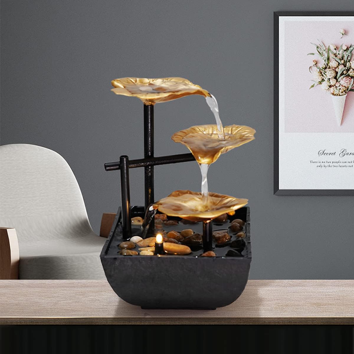 3-Tier Lotus Leaf Tabletop Indoor Water Fountain