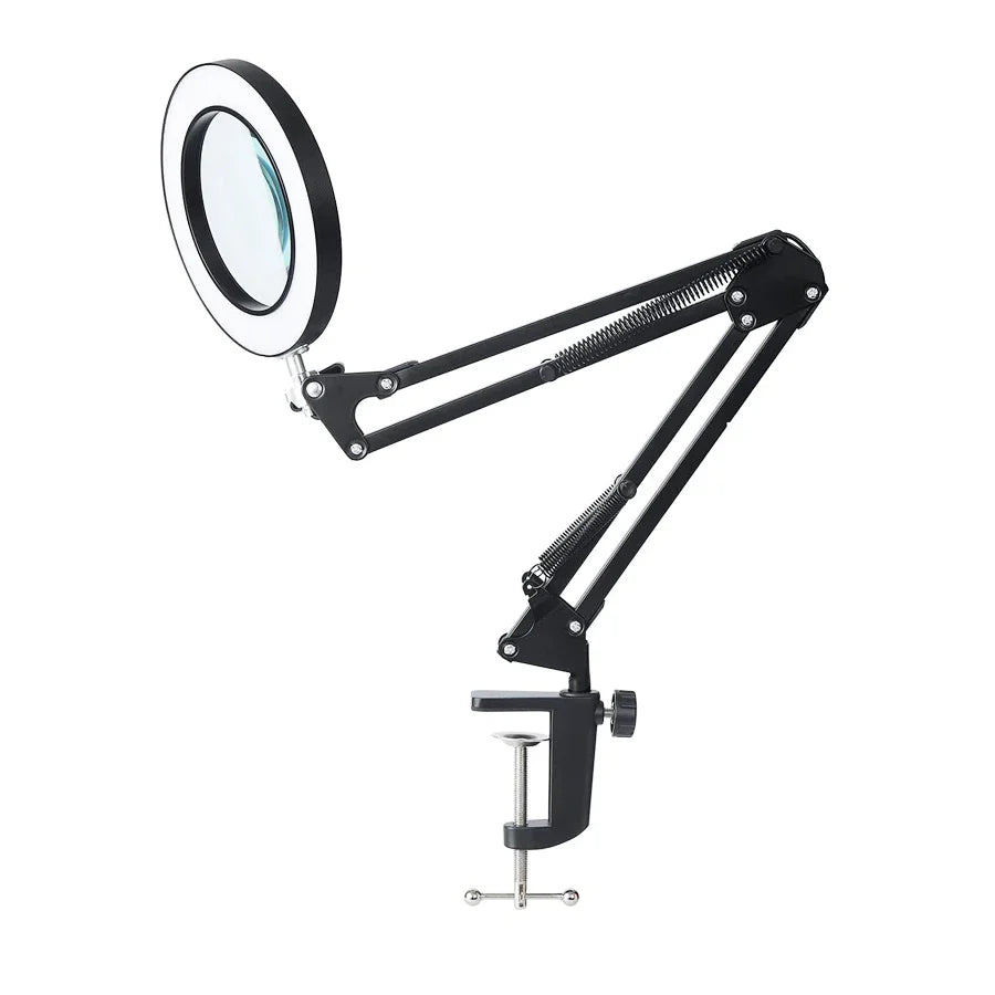 10X 160mm Three-Color LED Clip-On Magnifying Glass Lamp Desk
